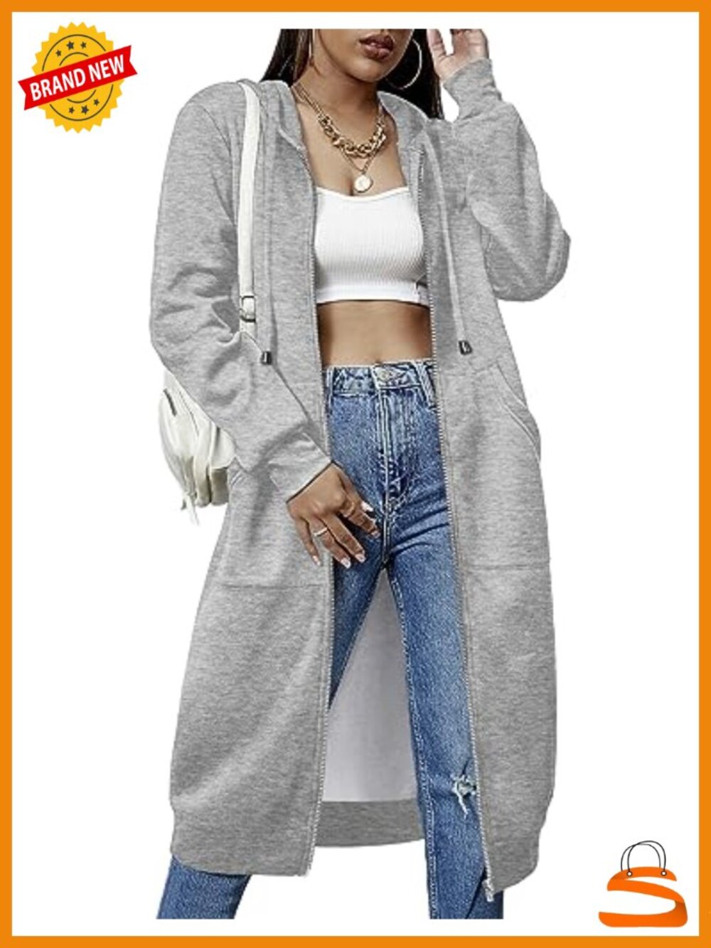Women's Knee Length Fleece Zip-Up Hoodie Long Sleeve Sweatshirt Tunic